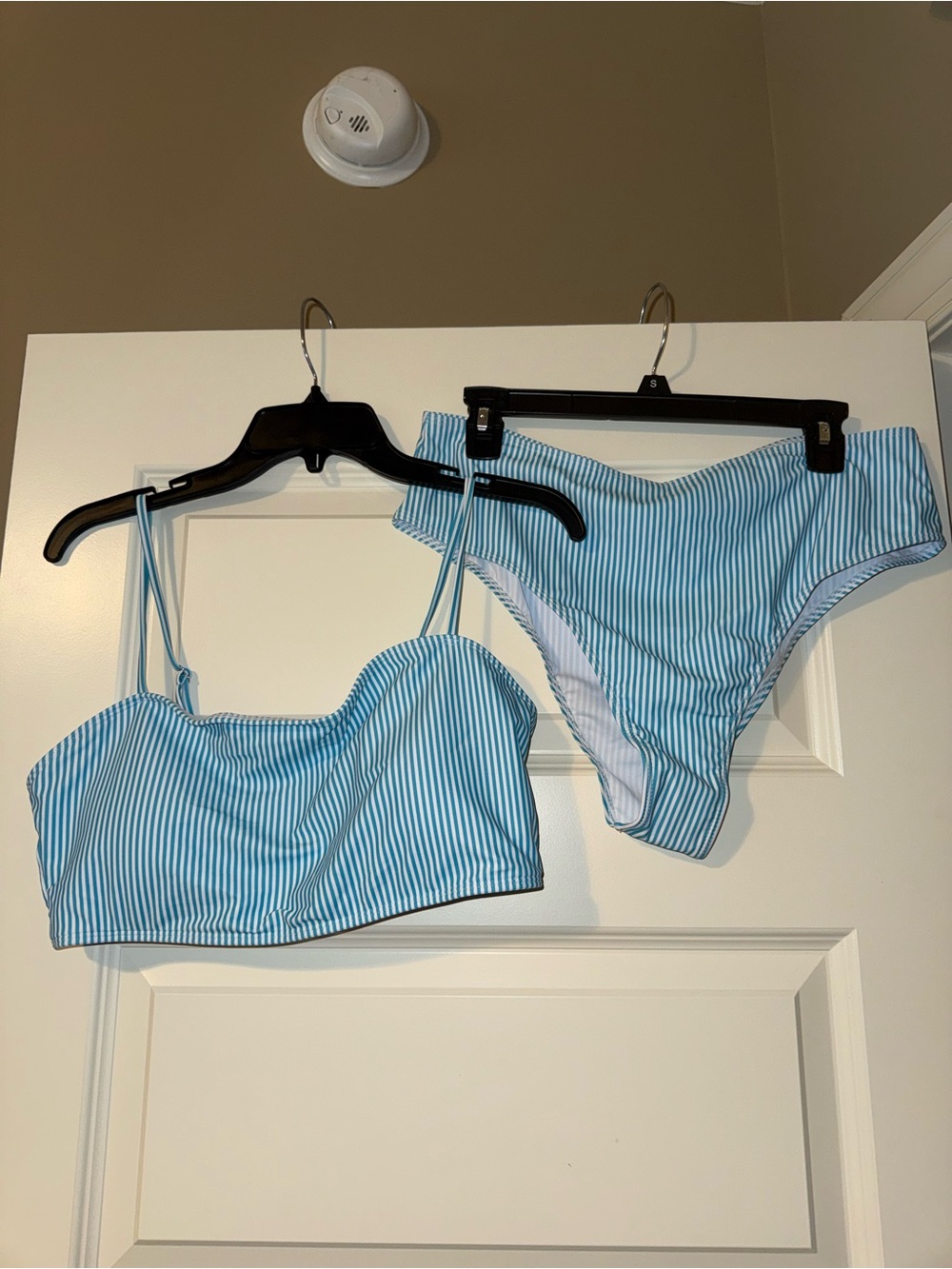 SHEIN Light Blue & White Striped Bandeau Bikini Set